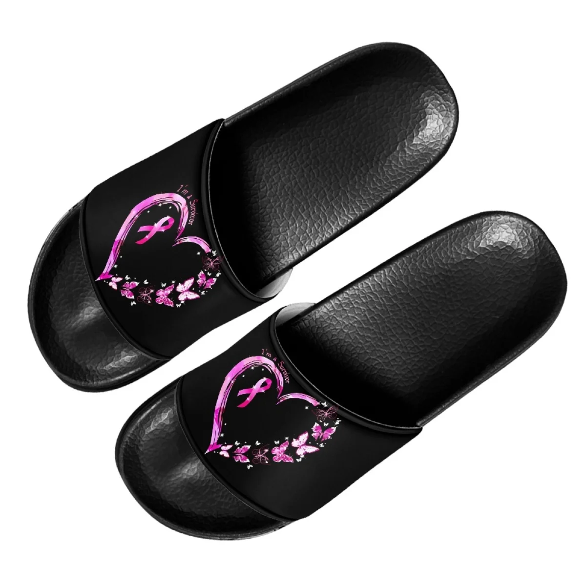 Информираността за рака на гърдата, Дамски чехли за баня във формата на сърце и лента с принтом, Летни леки, удобни чехли, Улични плажни сандали за ходене