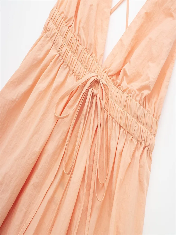 Лято 2023, Ново Женствена рокля Миди с V-образно деколте и широка трюфельной облегалка дантела, Нейлоновое рокля без ръкави