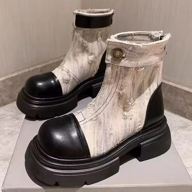 Новост зимата 2023, Дамски ежедневни обувки, Модни ботильоны с каишка, висококачествени дамски обувки на дебела подметка на платформа с шнур
