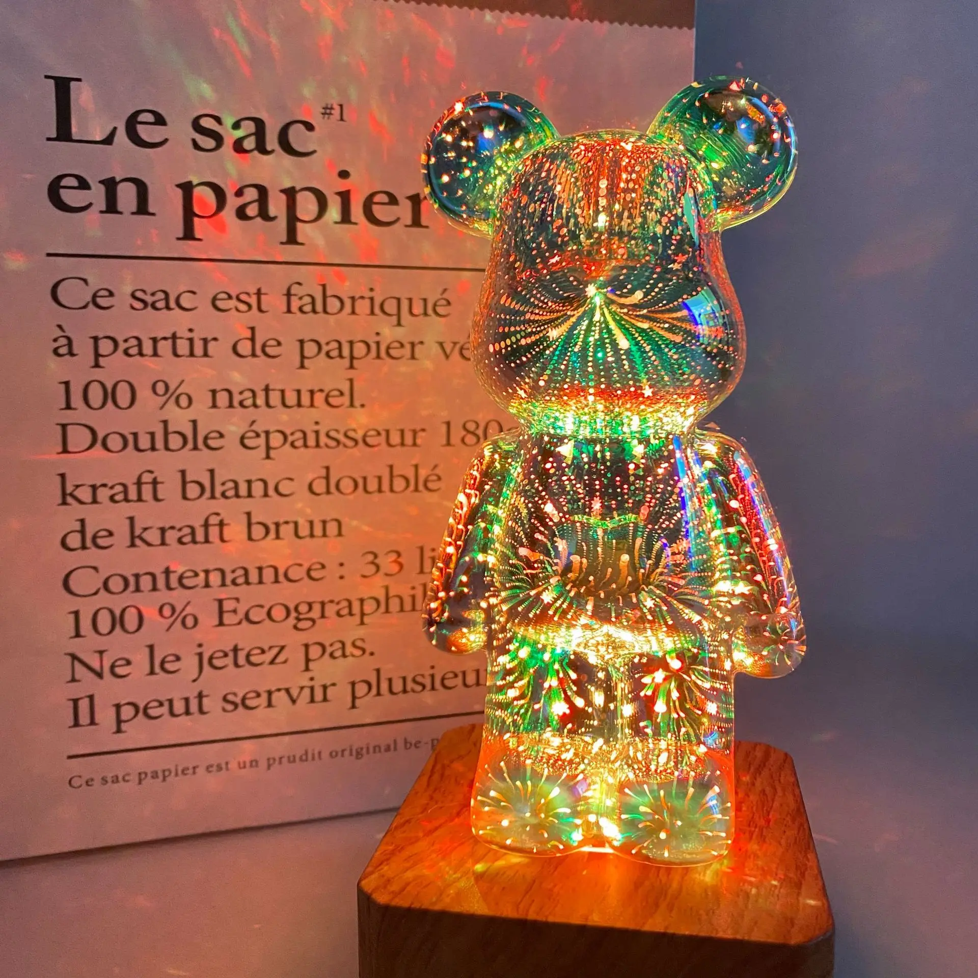 Фойерверки Мечка, с Атмосферно светлина 3D Стъкло USB LED Проектор Цветни Светлини дистанционно ръчно изработени продукти за Декорация на дома за празнични партита