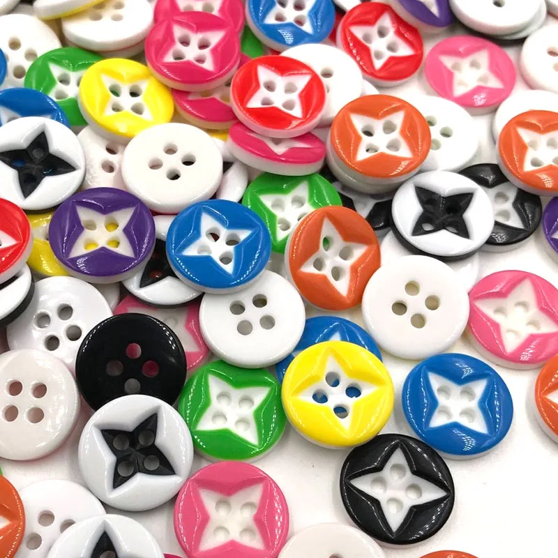 100 бр 13 мм многоцветни пластмасови копчета във формата на звездички за бродерия, карти за шиене със собствените си ръце PT142