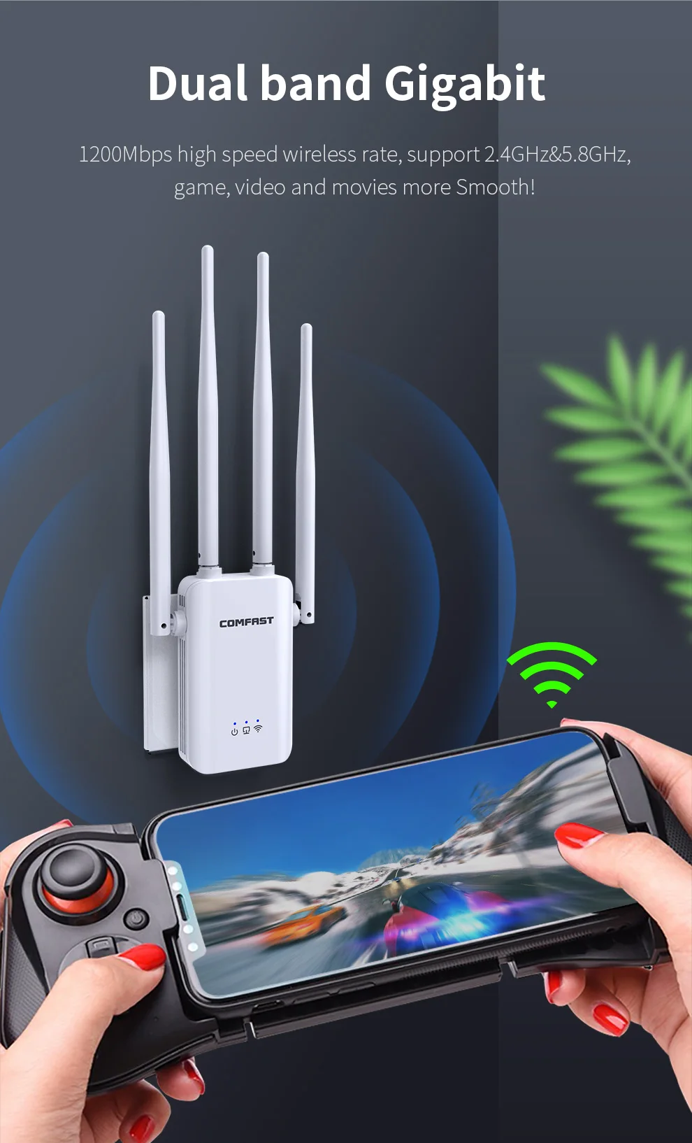 1200 Mbit/s, Безжичен Wi-Fi Ретранслатор 5 Ghz 2,4 G, 5,8 Ghz, WiFi Усилвател на сигнала на далечни разстояния, Удължител, рутер, Wlan мрежа, WiFi Repetidor