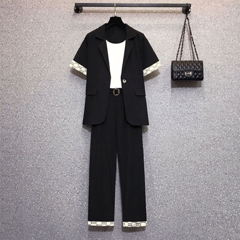 2023 Женски Годишният Работен комплект от две части, Офис женски обувки в корейски стил, Обикновена Блейзери с къси ръкави, Панталони, основни бизнес костюми в стил Жокера, Оверсайз