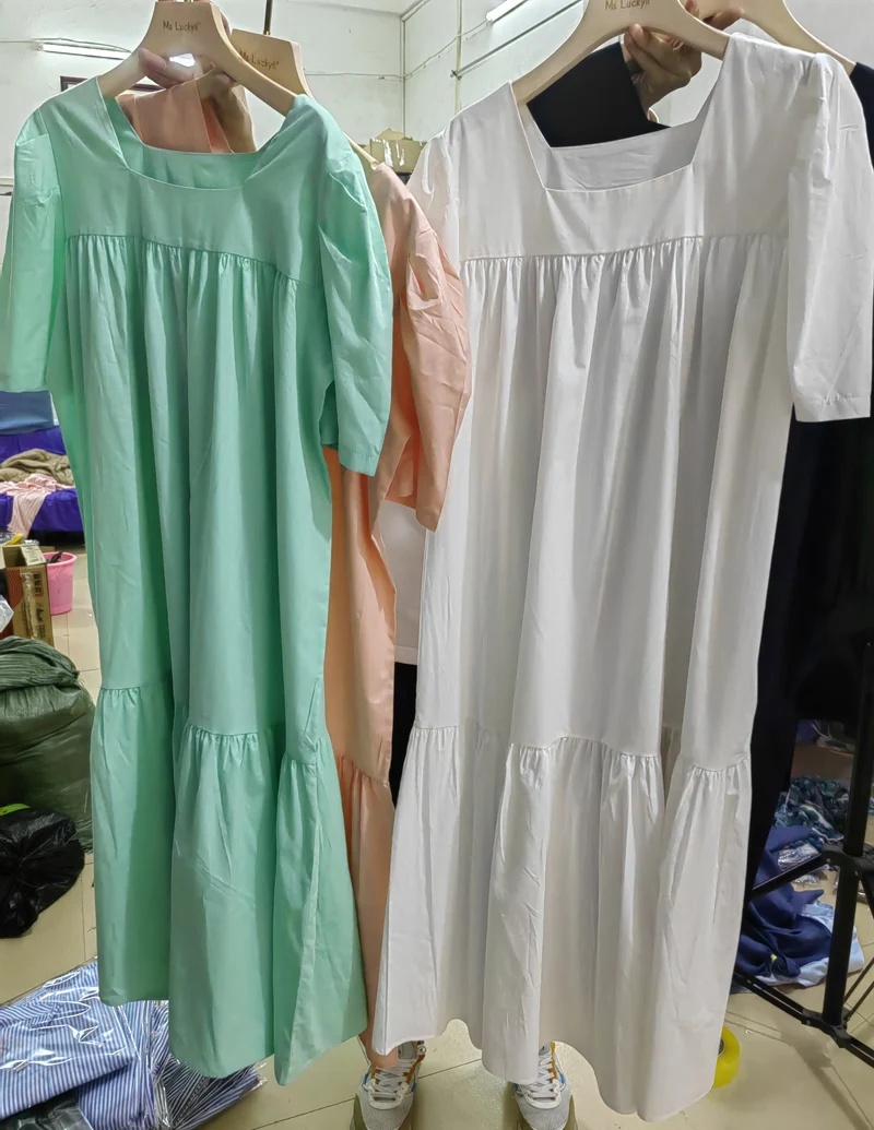 2023 Лятно памучно рокля midi, женски корейски елегантни реколта дамски рокли, свободни ежедневни шик дамски рокли Vestidos