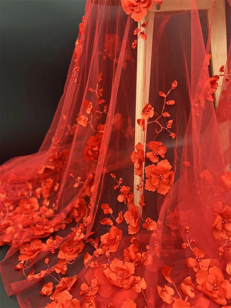 3D декорация на окото лейси плат за дрехи, ръчно бродирани мъниста, женствена рокля от прежди, 3d триизмерна плат за бродиране