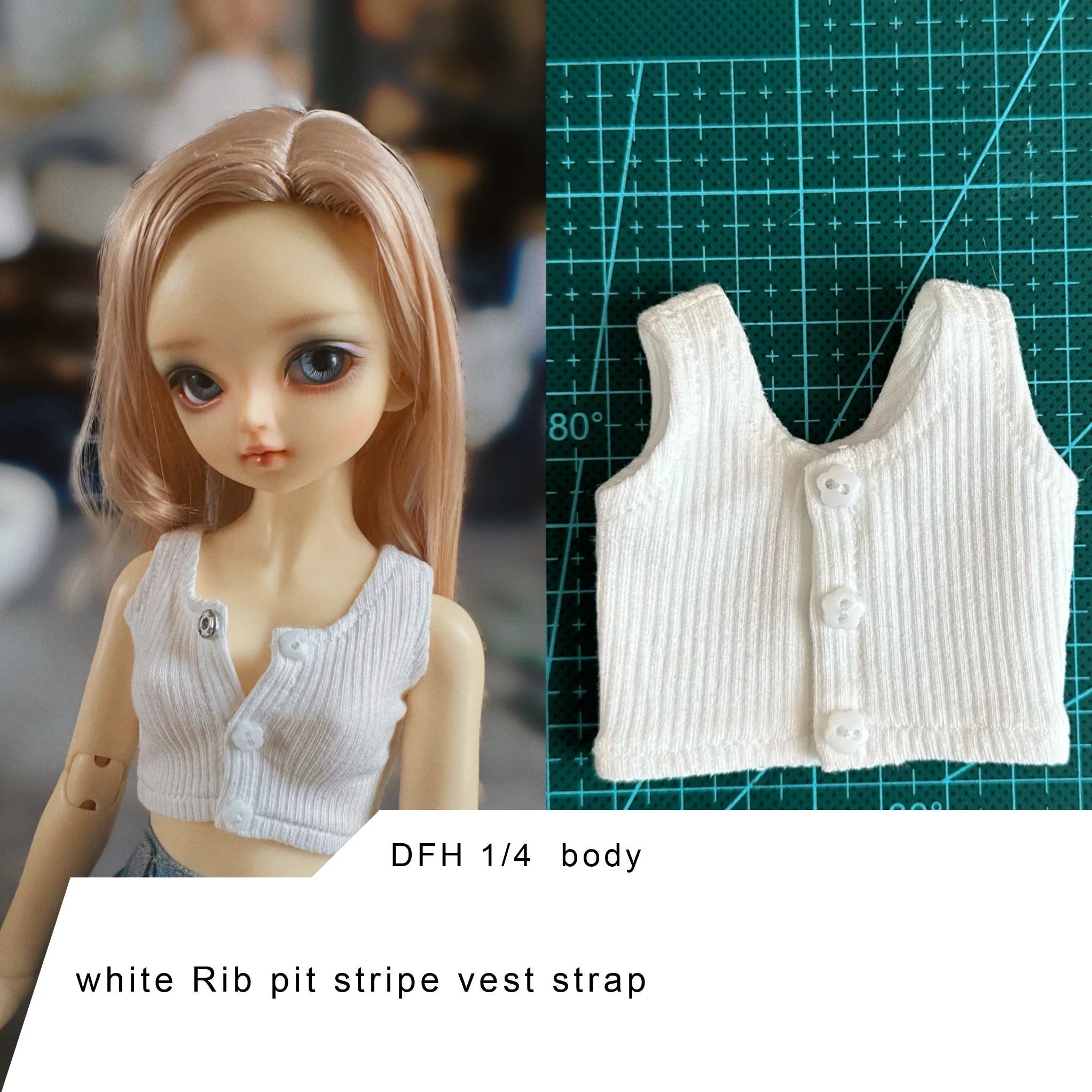 D04-B319 Детска играчка ръчна изработка BJD/SD стоп-моушън облекло 1/4 розово бяла Жилетка в райе с ребрена кост 1 бр.