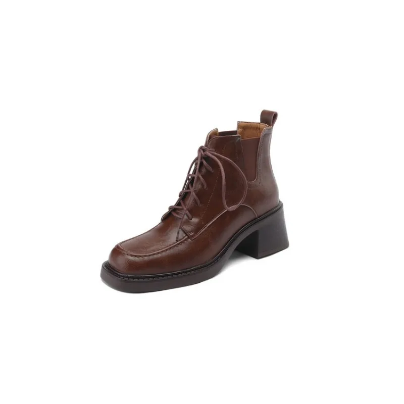 Ochanmeb/ Дамски обувки от естествена кожа, Дизайнерски Ботильоны на блок ток, Ботильоны ръчно изработени върху платформа с появата на шнур, Дамски обувки в готически стил, Черно 34-41
