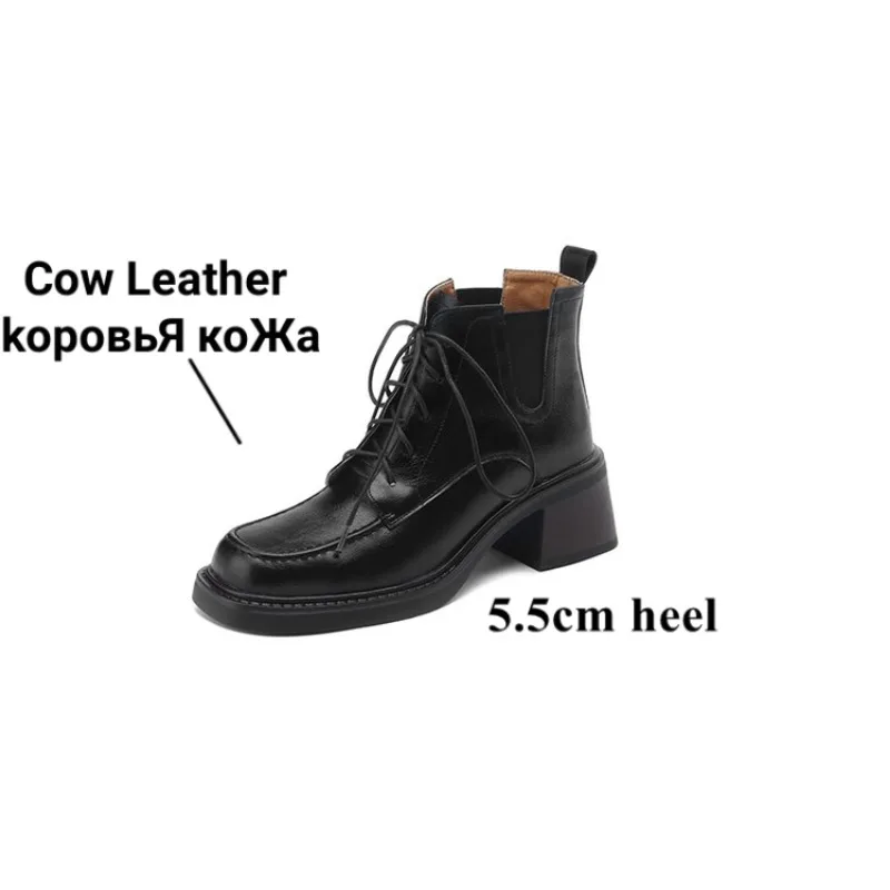 Ochanmeb/ Дамски обувки от естествена кожа, Дизайнерски Ботильоны на блок ток, Ботильоны ръчно изработени върху платформа с появата на шнур, Дамски обувки в готически стил, Черно 34-41