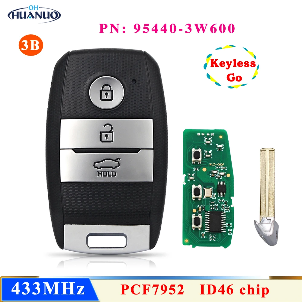 OHHUANUO Keyless Go Дистанционно Ключодържател 3 Бутона 433 Mhz ID46 Чип за Киа K5 Sorento Sportage 95440-3W600
