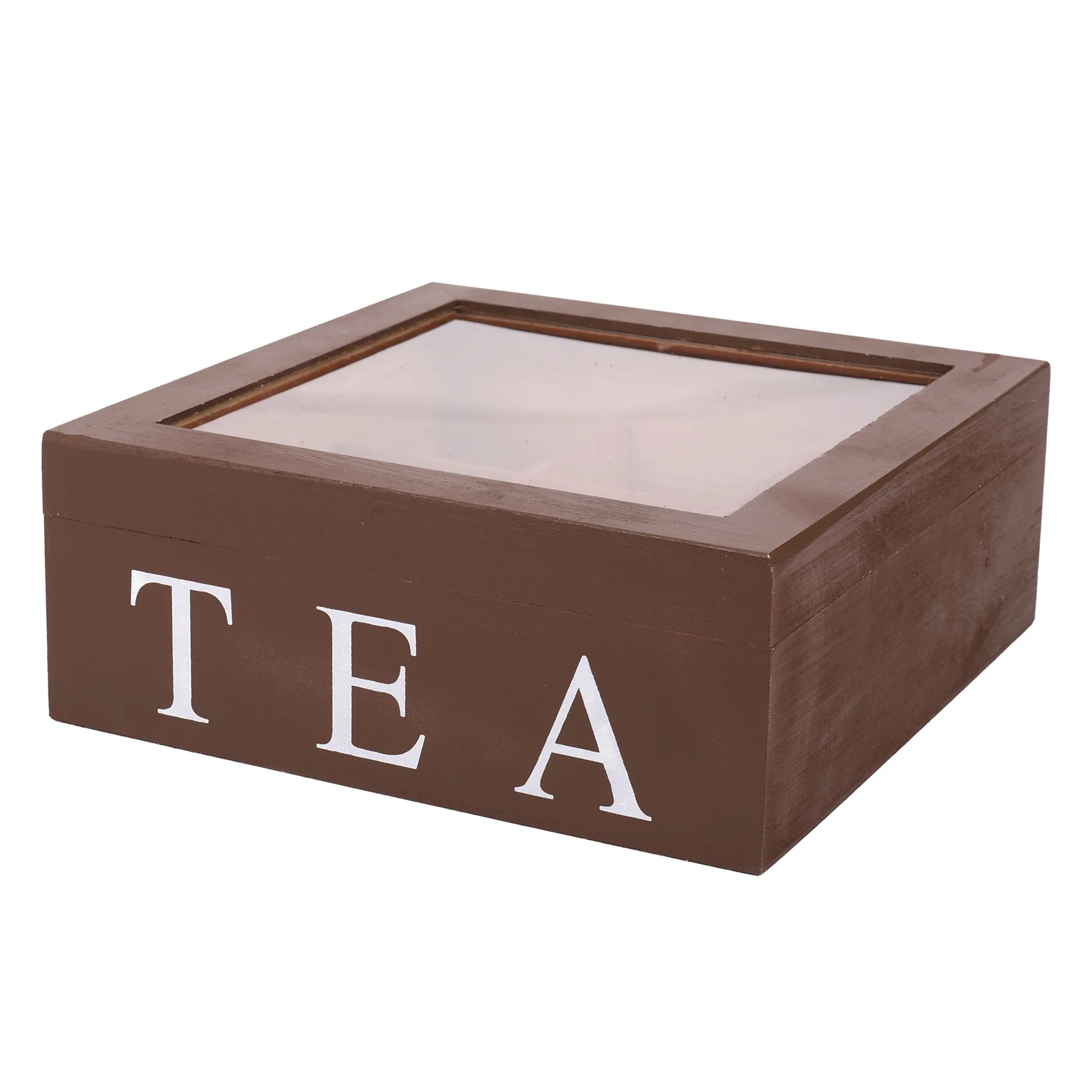 Дървена Кутия за чай с 9 мрежи, Контейнер за съхранение на чай от пакетчета, Квадратна подарък кутия, Калъф с прозрачна горния капак, Кутия за съхранение на бижута-Червено вино c
