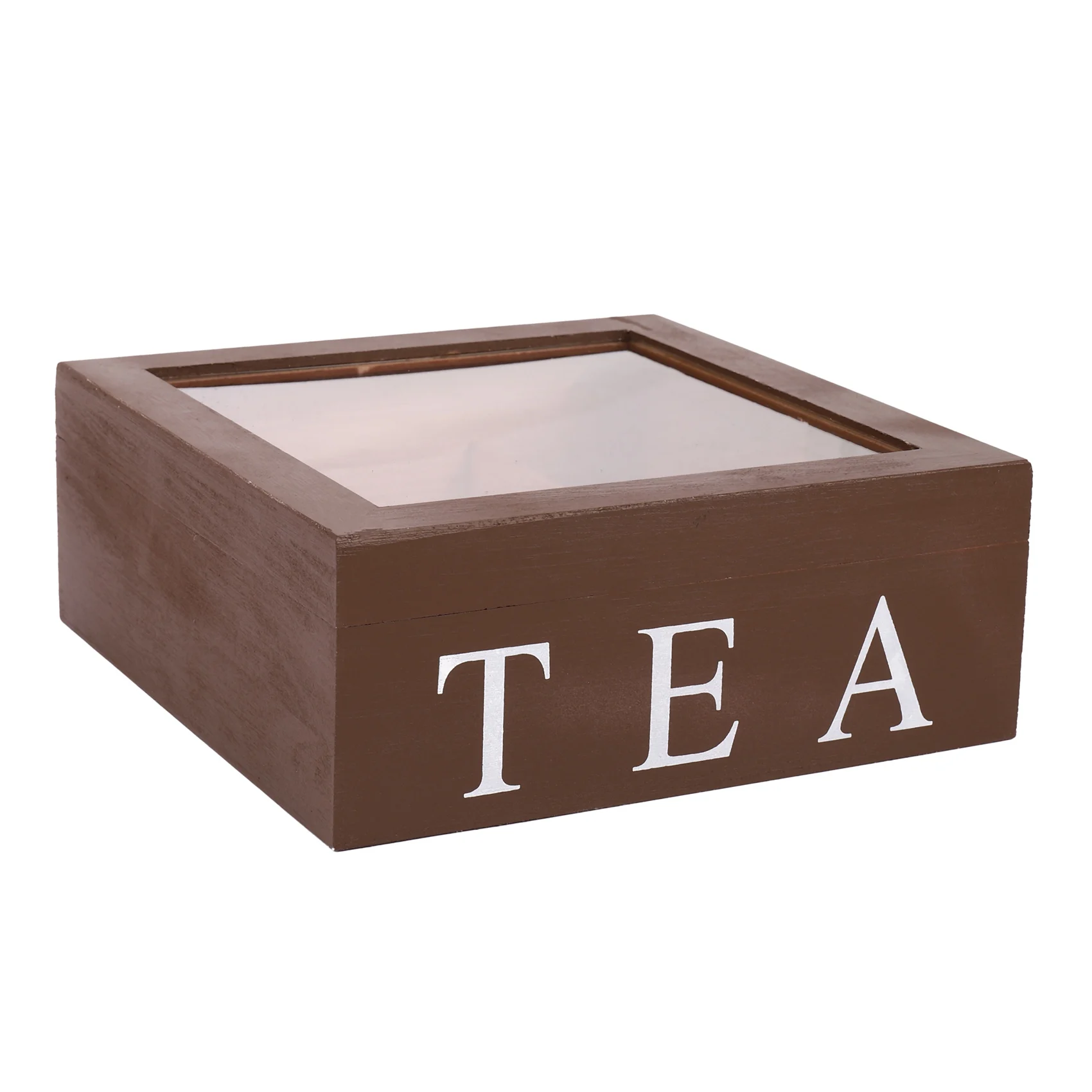 Дървена Кутия за чай с 9 мрежи, Контейнер за съхранение на чай от пакетчета, Квадратна подарък кутия, Калъф с прозрачна горния капак, Кутия за съхранение на бижута-Червено вино c