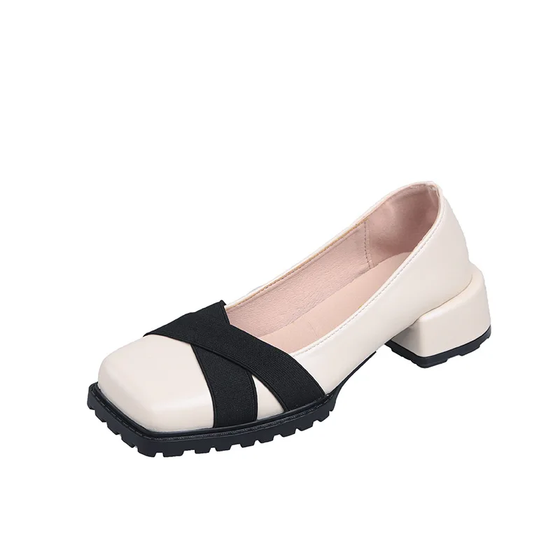 Елегантни Дамски обувки с дебел Ток, Обувки-лодка с квадратни пръсти, Кожени Сандали, Нова Дамски обувки в стил Ретро с отворени Пръсти, Zapatos Para Mujeres