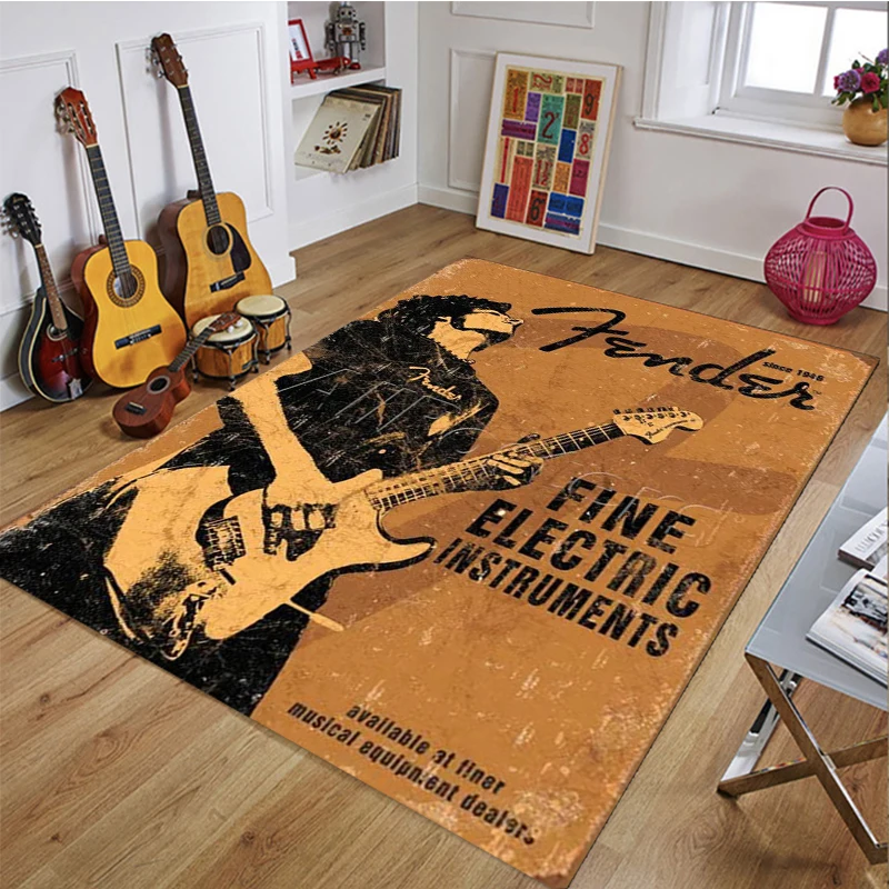 Килим с логото на Fender guitar, звукоизолирани подложка за пода на музикалната стая, декоративни килими за хол, спалня, кухня, баня