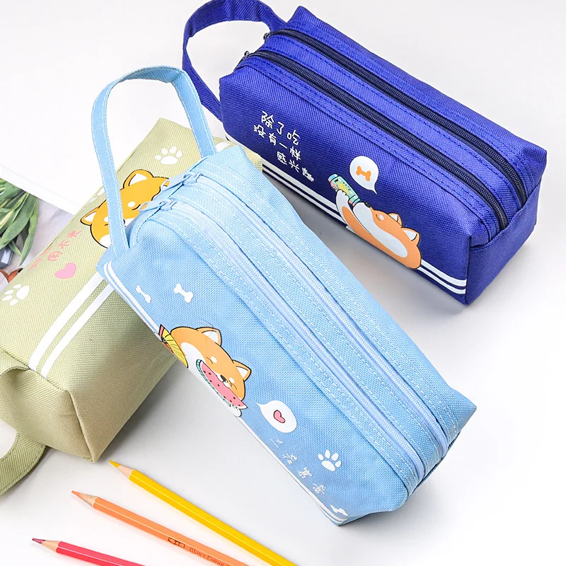 Креативен молив случай Kawaii Голям капацитет, чанта за писалки, Платно молив случай на двоен цип Органайзер за моливи, Канцеларски материали Back To School Supplies