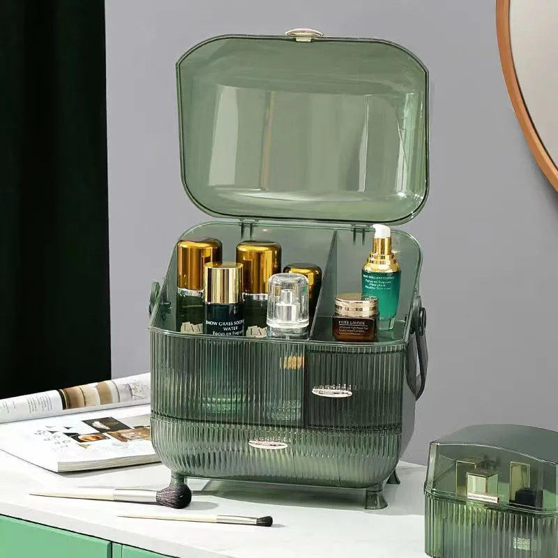Кутия за съхранение на козметика с Голям капацитет, Тип кутия за грим, Органайзер за грижа за кожата, червило, Елегантен Прозрачен контейнер за бижута