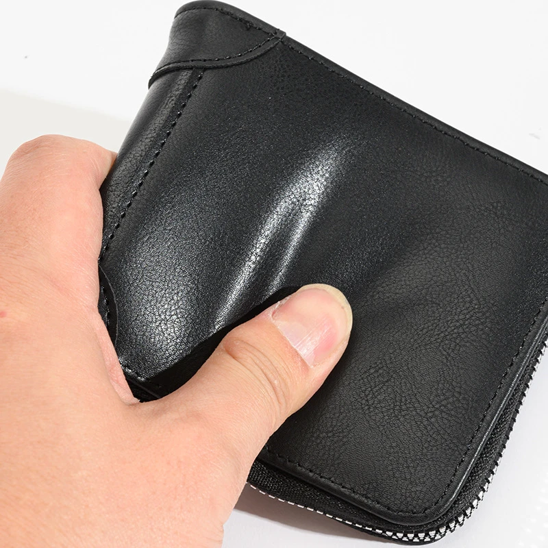 Мек бизнес портфейл от изкуствена кожа с двойно закопчаване RFID, Портфейл за монети Квадратна форма, Класически Мъжки Титуляр за кредитни карти, Кратък Мини-клатч
