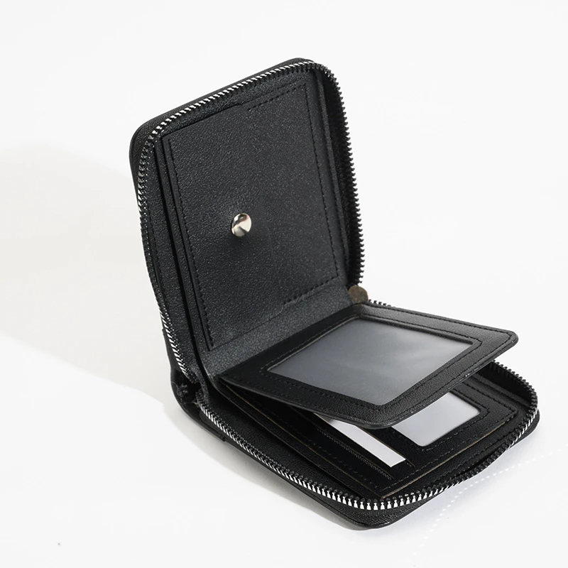 Мек бизнес портфейл от изкуствена кожа с двойно закопчаване RFID, Портфейл за монети Квадратна форма, Класически Мъжки Титуляр за кредитни карти, Кратък Мини-клатч
