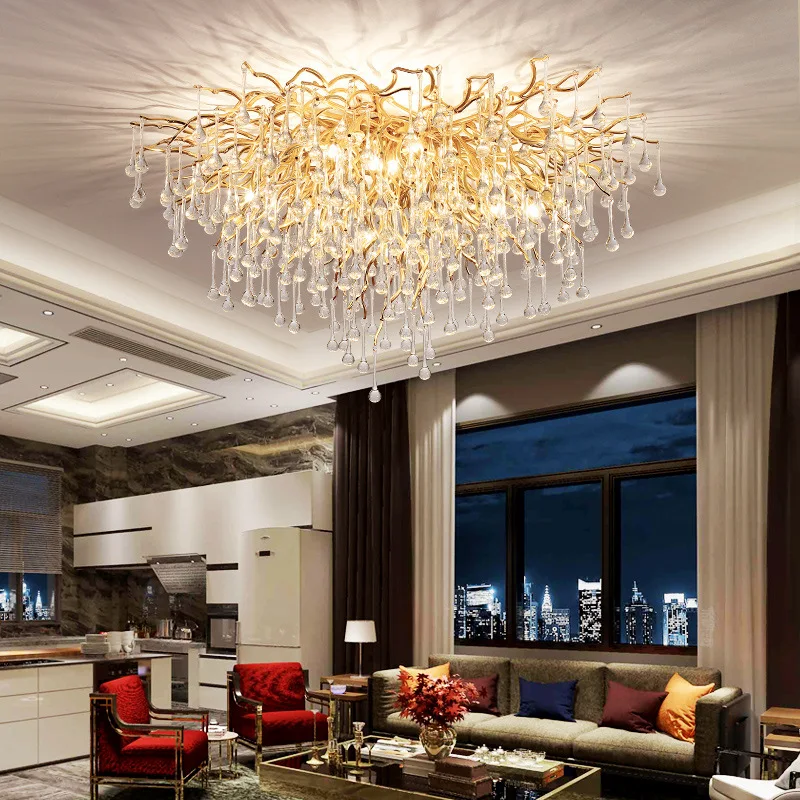 Модерни Кристални полилеи led Nodric Gold Sliver, луксозен тавана лампа за дневна, кухня, хотелска хол, лампа за интериор