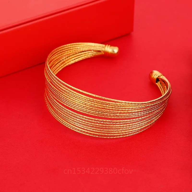 Модни луксозни не выцветающие бижута, Виетнамски гривна от пясък злато с няколко макари, женски гривна с множество пръстени от 24-каратово злато
