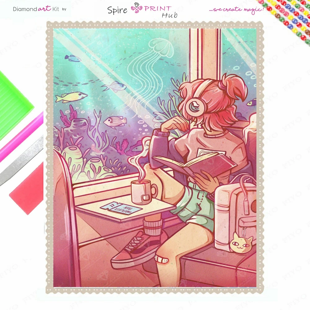 Подводен влак Розово Момиче 5d направи си Сам Комплект за Рисуване с Кристалалми и пайети, Бродерия, Цветни Изделия за Ръчна Работа, Бродерия на кръстат бод, Подарък за дома