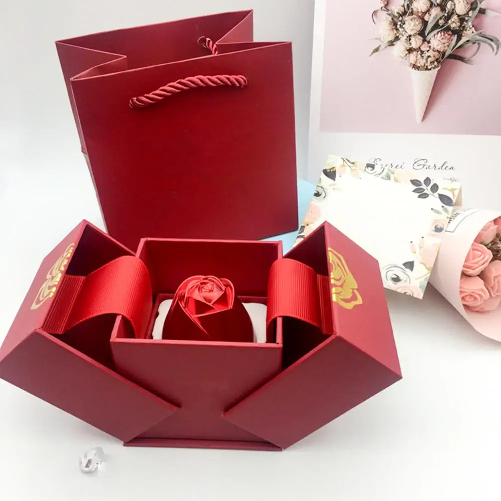 Розова кутия за пръстени, Червен Притежателя на Годежни пръстени, Огърлица, Бижутериен дисплей, Калъф за съхранение, Подарък гривна, Колие, Обеци, Кутия за опаковане на бижута