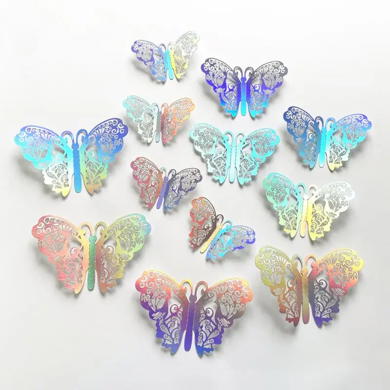 Светещи Градиентные етикети с пеперуди, 3d Выдалбливают Дизайн, Градиентные етикети, Широко използван, без избледняване, стикери за стена със зъбци, на домакинство